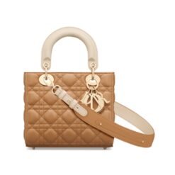 Lambskin canneté bicolore Marrón medio e avorio polveroso