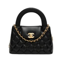 Shopper Nano Kelly trapuntata in vitello lucido invecchiato nera