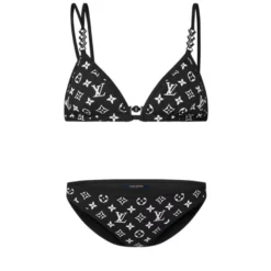 Top bikini con monogramma grafico