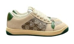 Scamosciato Beige Verde Con Cristalli Decorati